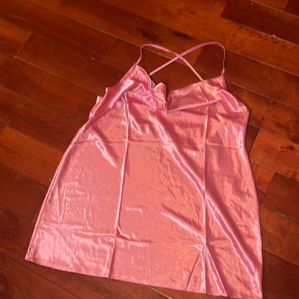 Pink satin short sexy nightgown , size xl